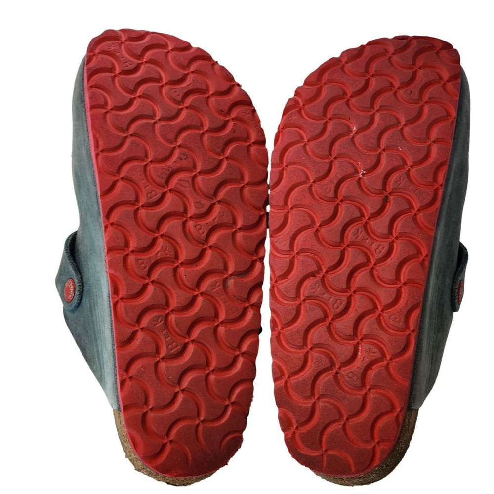 Birkenstock Gray Blue Clogs with Red soles & buckles - Picture 7 of 7